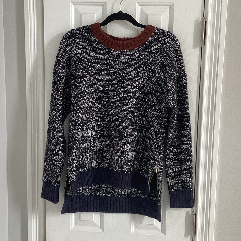 Trina Turk Black & White Asymmetrical Sweater w/ Gold Side Zippers